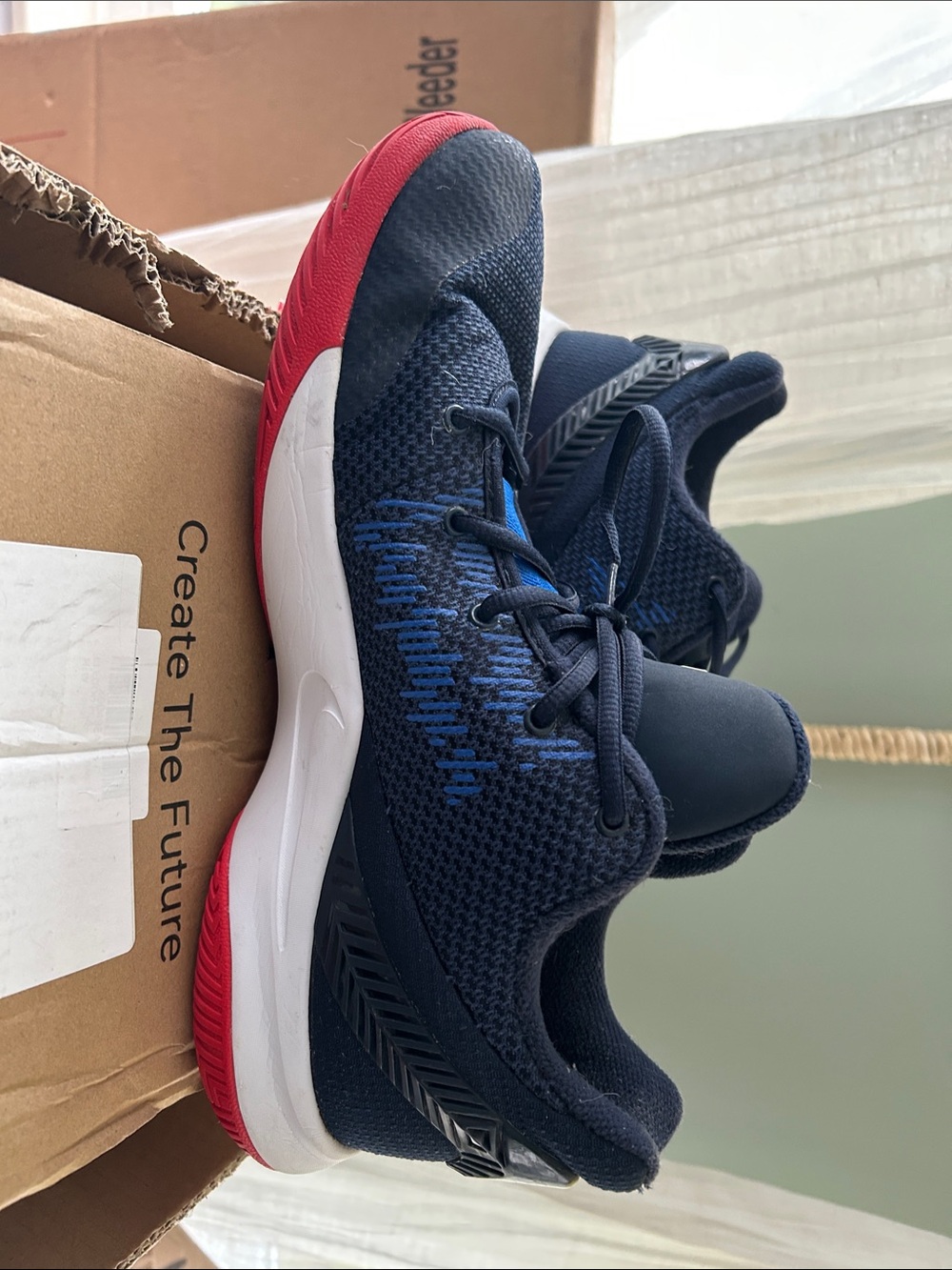 Nike Men's Navy Blue and Red Athletic Shoes - Picture 5 of 7